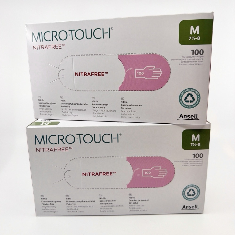 Ansell 6034512 2 PACK Micro-Touch NitraFree Nitrile Exam Gloves Medium 100/Box